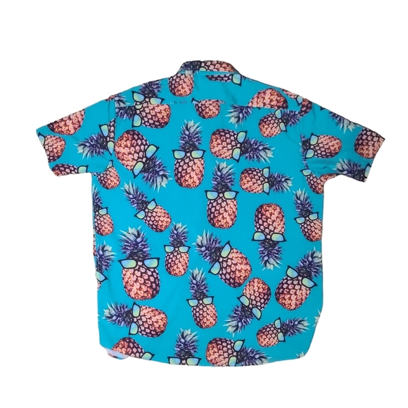 MCEDAR Men's Casual Button-Down Short Sleeve Hawaiian Shirt Pinnaple XL - Picture 2 of 2